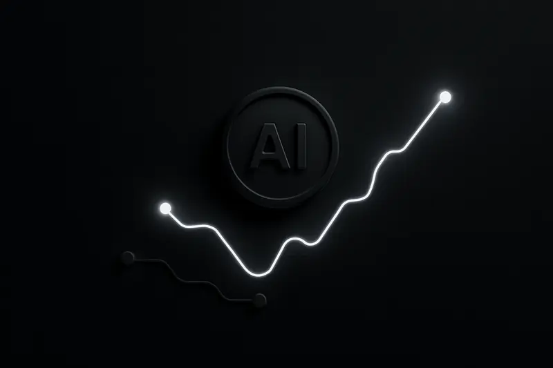 Glowing teal circuit wave climbing upward across a black background, with one central node fading and cracking slightly.