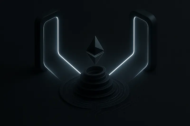 Two glowing neon portals pour bright energy into an upward spiraling circuit path on a dark, starry background.