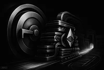 A futuristic grayscale vault machine opens a rapid withdrawal channel through dark blockchain rails against a nearly black grid background.