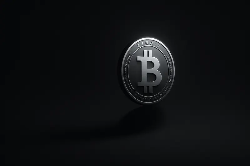 A luminous coin-like disc ascends against a black background while a long shadow beneath it thins and breaks apart.