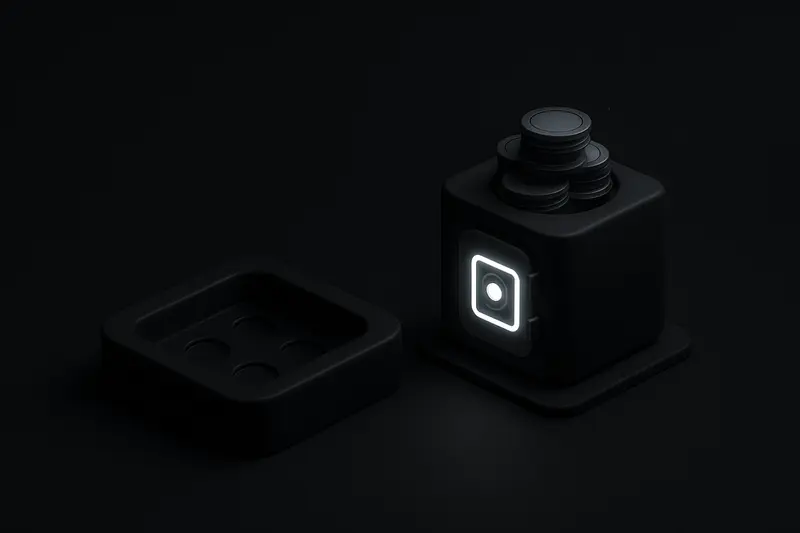 Neon-lit digital vault filling with glowing tokens beside a shallow, dim liquidity pool on a black background.