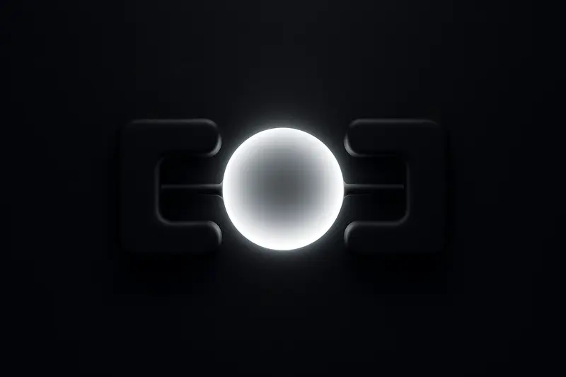 Glowing violet orb with fine lattice lines squeezed between two dark metallic bands on a black, star-dusted background