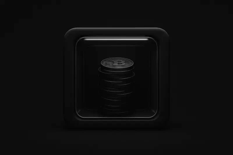 A clear glass vault displays uneven, tarnished coin-like discs, with visible scratch patterns and shadowy grid lines on black.
