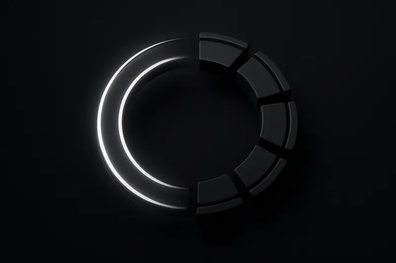 Glowing blue circular ring on a black background, morphing into a segmented token-like halo with faint network lines.