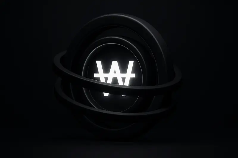 A luminous silver coin hovering in darkness, wrapped by concentric metallic rings like a tightening legal seal on black.