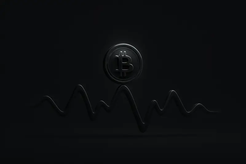 A luminous gold coin teeters on a sharp neon zigzag line over a dark background, with faint circuit-like patterns.