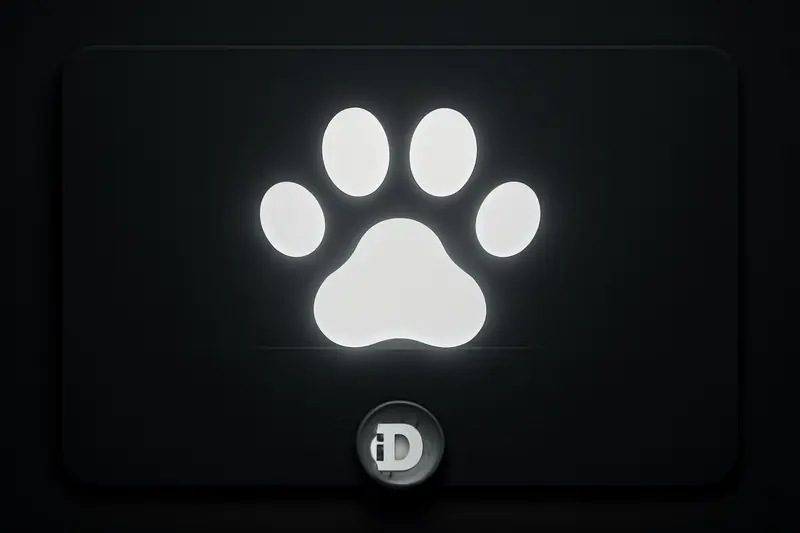 Neon paw-print waveform surges upward but flattens under a glossy black barrier, surrounded by floating coin-like particles on dark background.