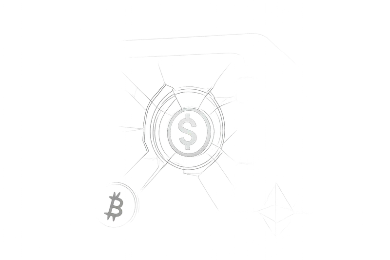 A dark metallic vault with a glowing coin-like orb inside, seen through cracked glass on a black background.