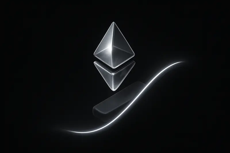 Dark cover with a luminous faceted crystal atop a tilted metallic scale, neon wave rising behind on black background