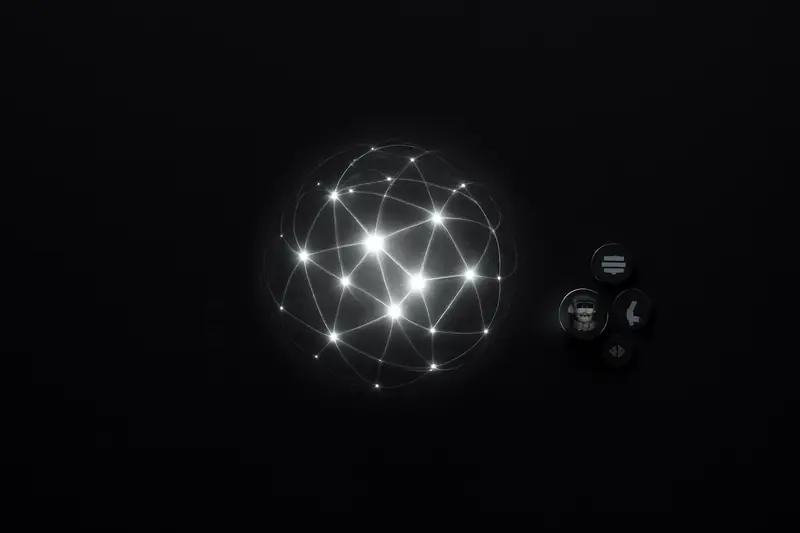 A dark futuristic neural network lattice engulfs a small glowing molten coin, with sharp upward shards of light on black.