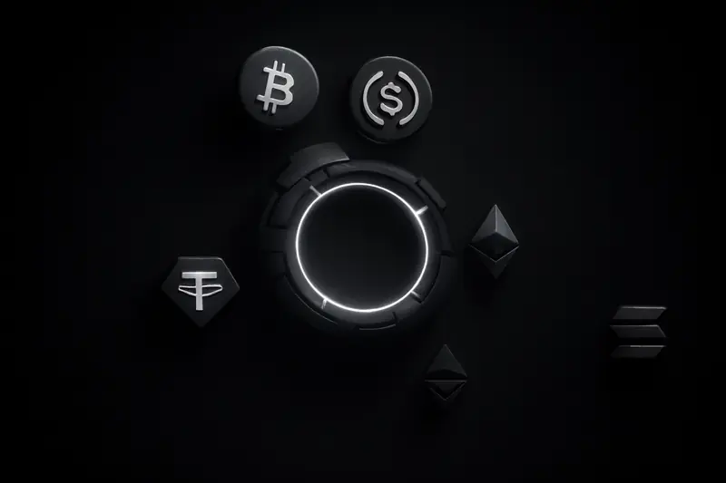Black cover with a glowing neon circuit ring, fractured segments tightening around a bright central core, with faint grid lines.