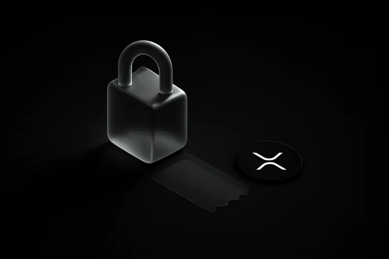 A glowing translucent padlock over layered circuit rings, its shadow forming a sharp receipt outline on a dark background.