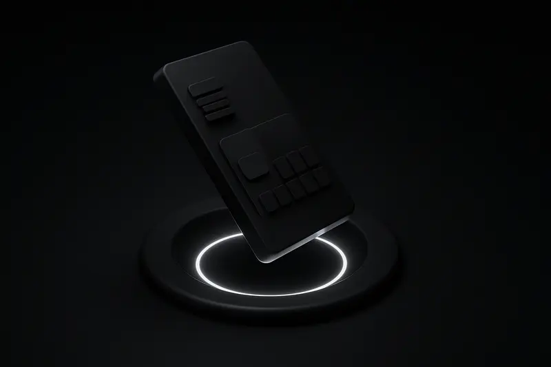 A dark cover with a luminous layered slab sliding into a circular vault ring, emitting thin neon lines like on-chain flows.
