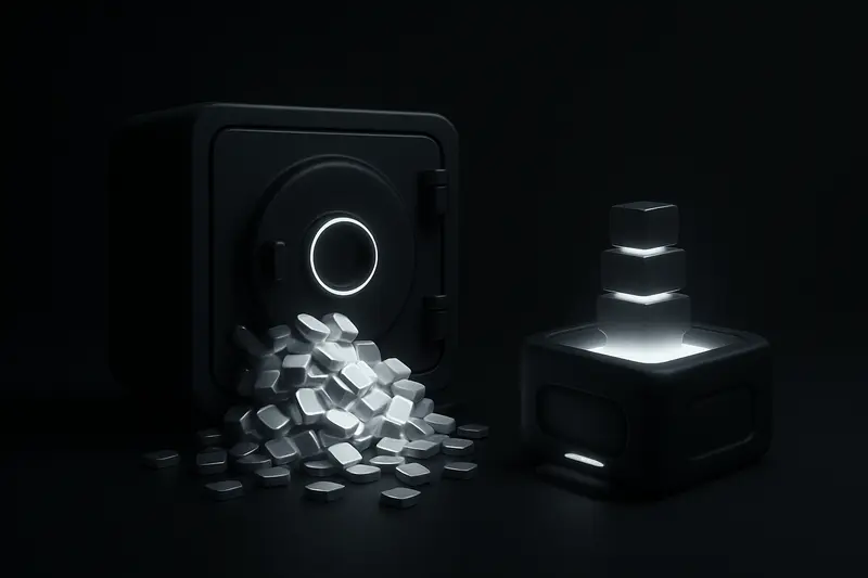 Black cover with a neon furnace casting molten light, forging glowing cubes that stack into a vault-like tower.