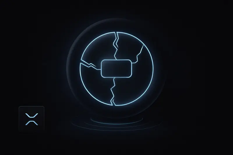Dark background with a glowing circular circuit ring, a sharp crack emitting red sparks, and a bright patch sealing the break.