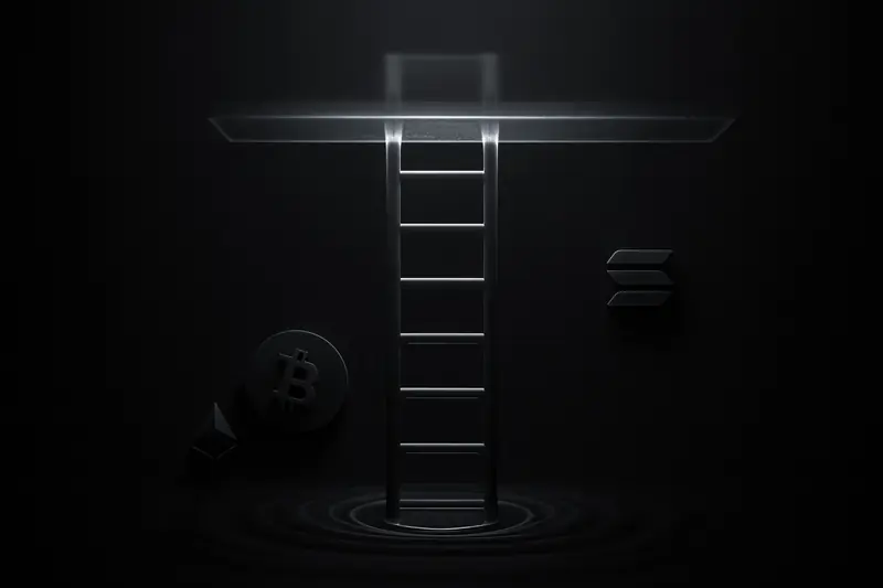Neon ascending channel line climbs across a black chart, stopping at a bright $89-like barrier above scattered shards.