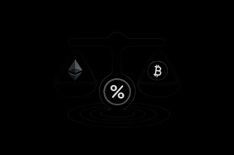 A dark metallic coin split in two, reshaping into a balance scale as neon ripple rings radiate on a black background