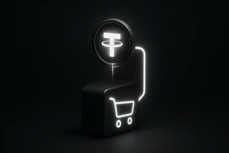 Dark cover with a glowing coin-like disc feeding neon circuits into multiple marketplace tiles on a black background.
