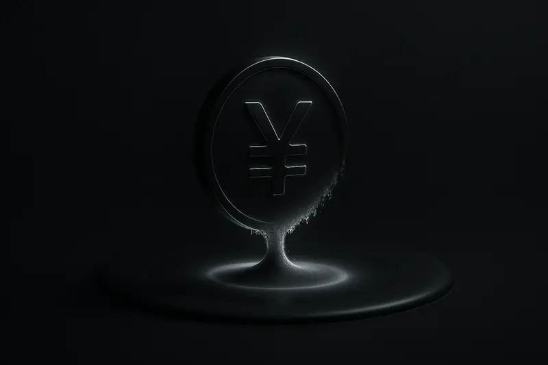 A fading cyan coin breaks into particles that flow into a larger glowing liquid reservoir on a black background.