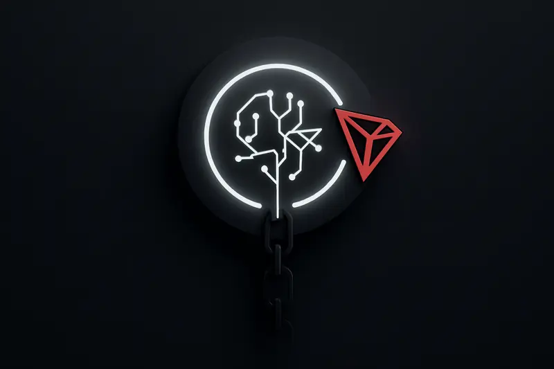 A dark cover showing a luminous neural circuit halo interlocking with a segmented blockchain track on a black background