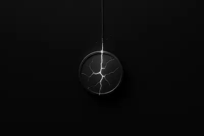 A dark background with a glowing coin showing a hairline crack, tethered to a bright one-dollar ring that’s fraying.