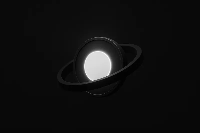 Glowing blue coin encircled by a metallic orbital ring, with upward light streaks on a dark, minimal background.