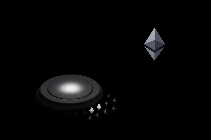 On a black background, a luminous circular button pulses as it fractures into many thin, connected crystal-like nodes.
