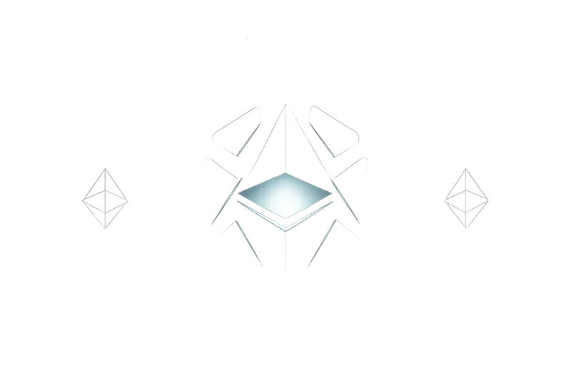 On a black background, a luminous central crystal breaks into several smaller shards linked by thin neon lines, pulsing in unison.