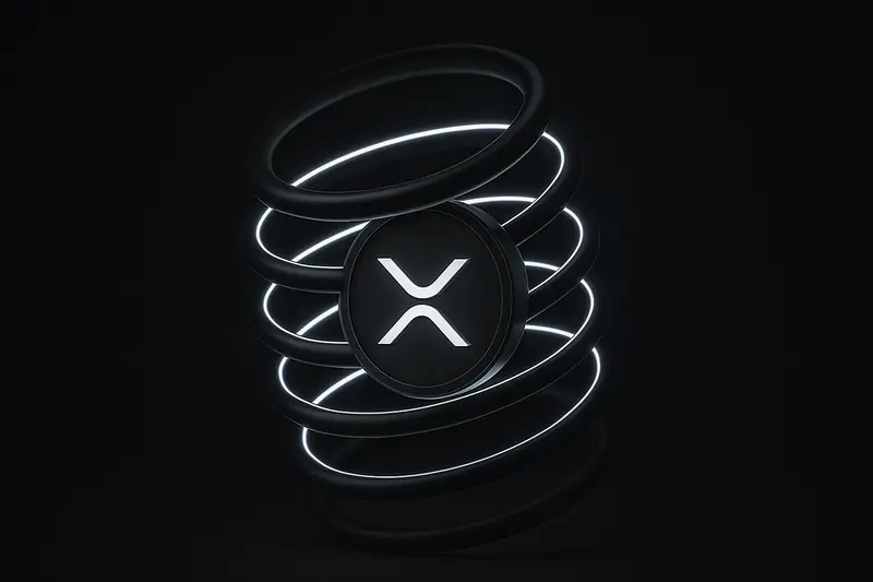 Glowing neon spring tightly coiled around a bright circular core, with jagged light streaks and dark smoky background.