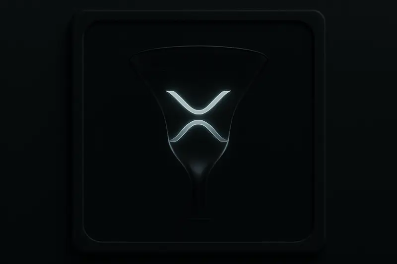Glowing neon-blue wave inside a transparent glass funnel, fading into droplets against a matte black, futuristic background.
