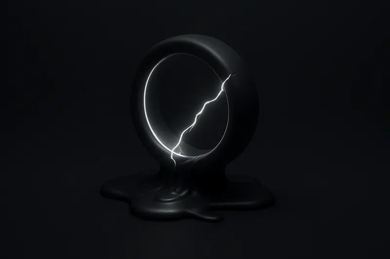 On a black background, a luminous circular circuit ring shows a hairline crack sealed by a bright, molten glow.